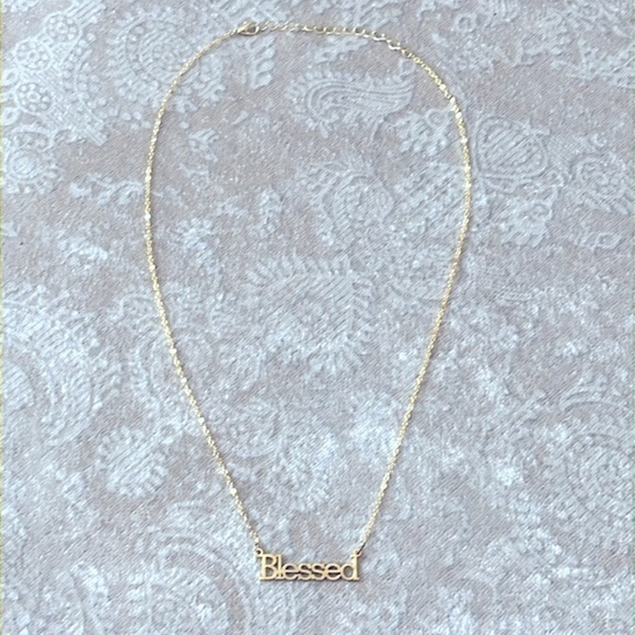 Brand New “Blessed” Gold Tone Word Necklace w/ Pouch - Picture 4 of 13